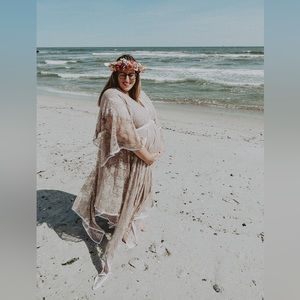 Boho Bohemian Lace Women’s Plus Maternity Baby Shower‎ Dress Fits 40DD/2X